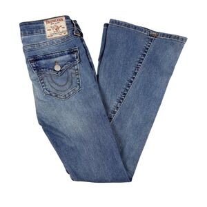 Y2K True Religion Joey Low Rise Flare Jeans Blue Medium Wash Denim Women Size 27